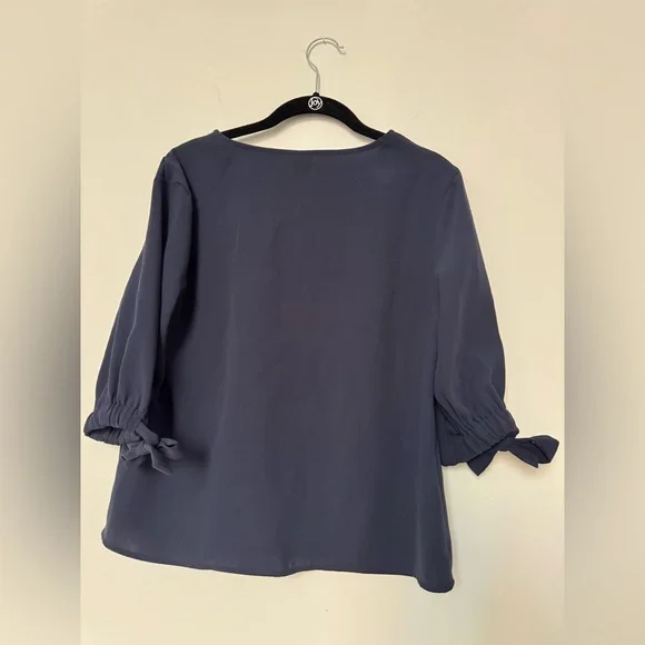 Worthington Navy V-Neck Blouse with Tie Sleeves - Picture 5 of 5